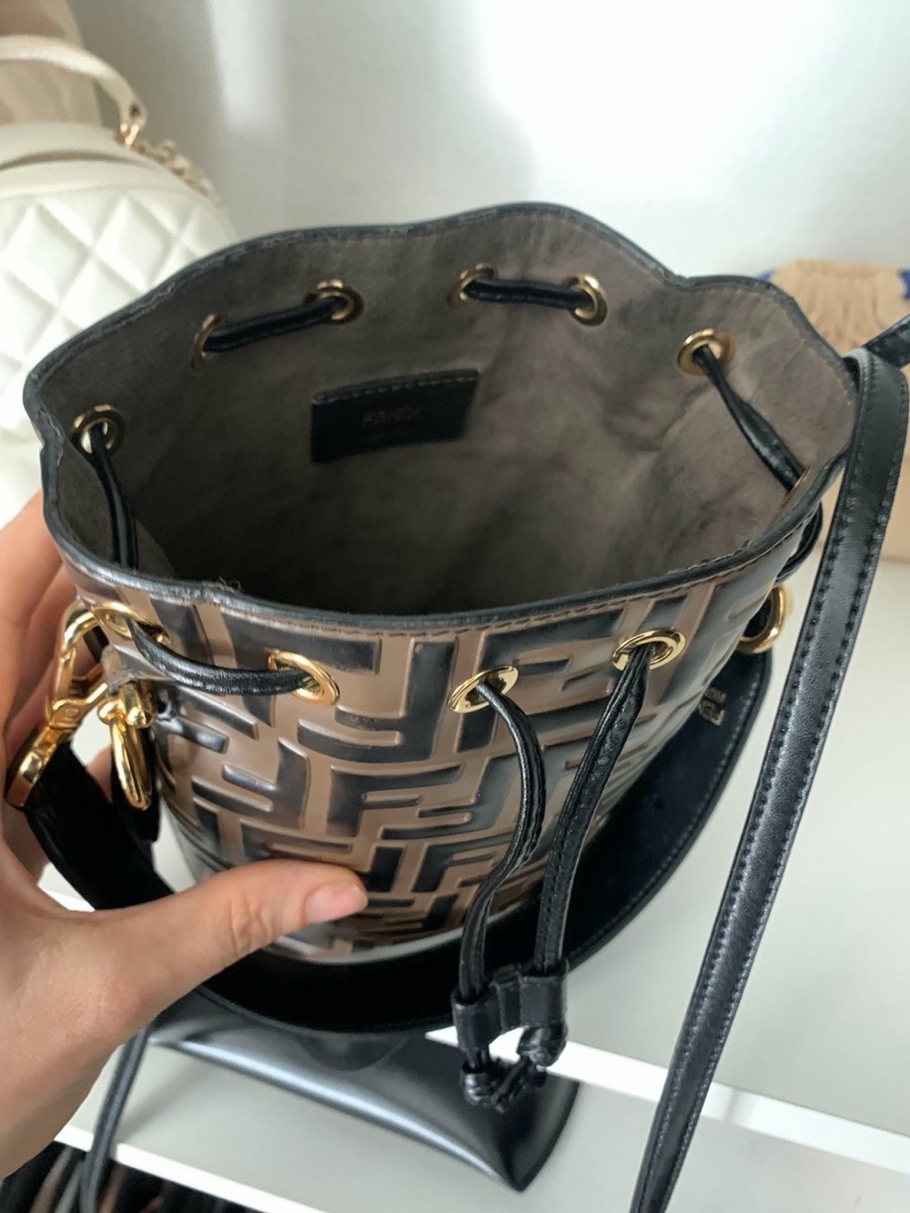Fendi Brown & Black FF Logo Bucket Crossbody - Picture 3 of 4
